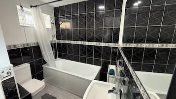 Hair dryer, towels, toilet paper