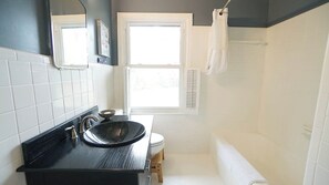 Hair dryer, bidet, towels, soap