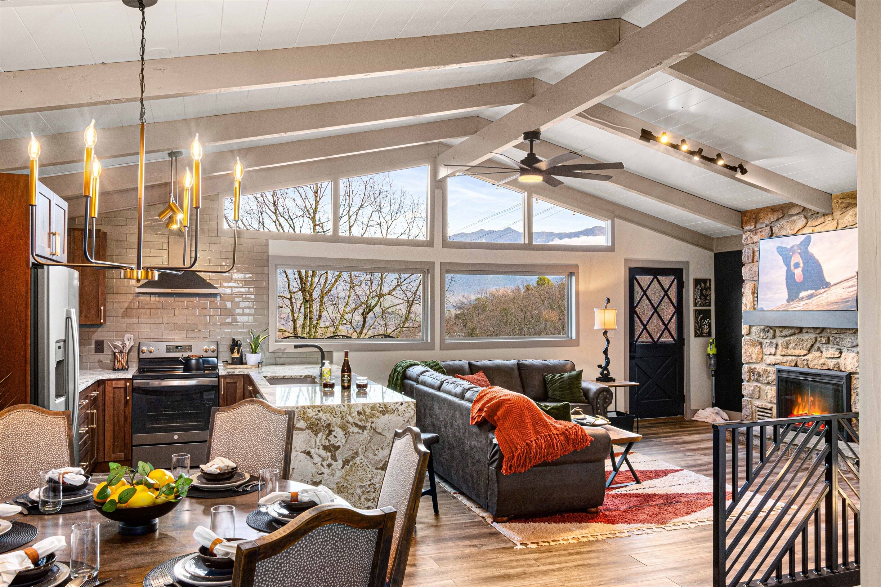 Smart TV, fireplace, video games, table football