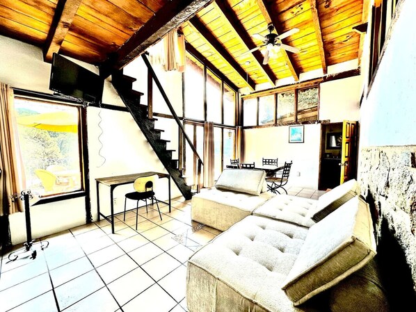 TV, fireplace