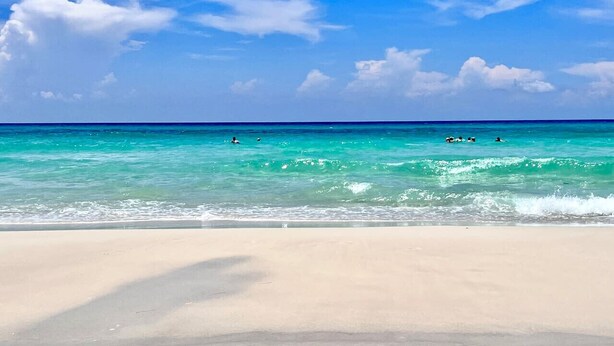 Una playa con agua turquesa cristalina y una orilla arenosa.