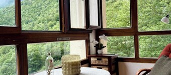 Bright studio with patio and mountain views