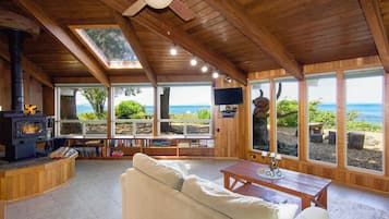 Fernseher, Kamin, DVD-Player, Bücher