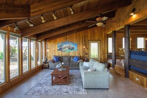 TV, fireplace, DVD player, books