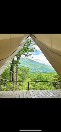 Terrace/patio. Lover’s Lookout is a treetop retreat / perfect for a romantic escape.