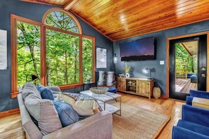 TV, fireplace, books - Cozy Serenity - Soothing Soaks, Fireside Sips, Spa Bubble Baths & Movie Nights (Gatlinburg)