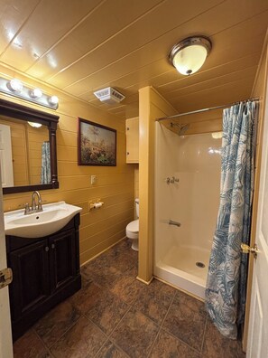 Shower, towels, soap, shampoo