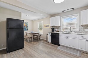 Fridge, microwave, dishwasher, coffee/tea maker