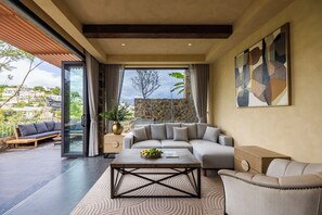 Prémium apartman, 3 hálószobával, kilátással a hegyre | Nappalirész | Síkképernyős tévé