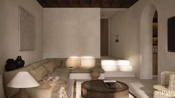 LUURA SUITE, 1 BEDROOM WITH POOL, Living Area, Sofa bed, Pool, 65sqm terrace, Sea view | Premium bedding, free minibar, individually decorated