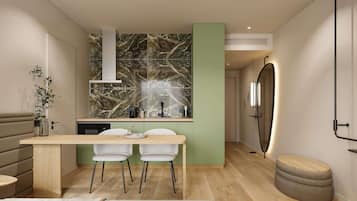 Minibar, safe på rommet, blendingsgardiner og strykejern/-brett