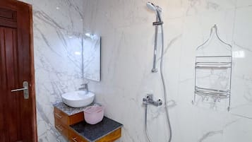 Shower, soap, toilet paper