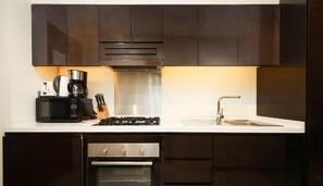 Fridge, microwave, oven, electric kettle