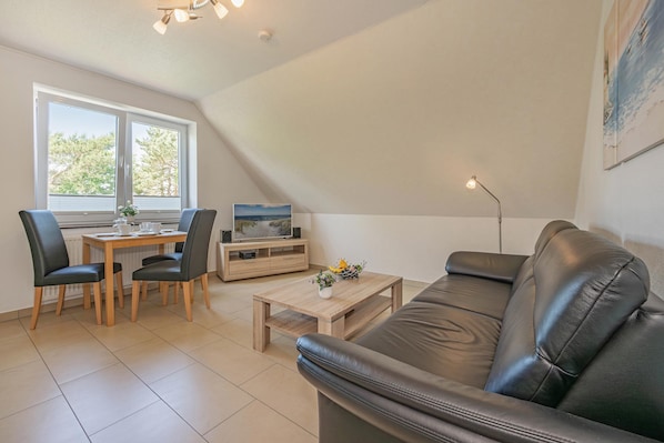 TV, books, stereo - Modern vacation apartment with terrace, just 750 m from the Baltic Sea beach (Koserow)