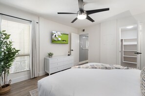 1 bedroom, desk, iron/ironing board, travel cot