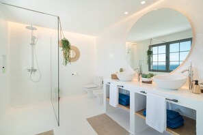 Shower, hair dryer, bidet, towels