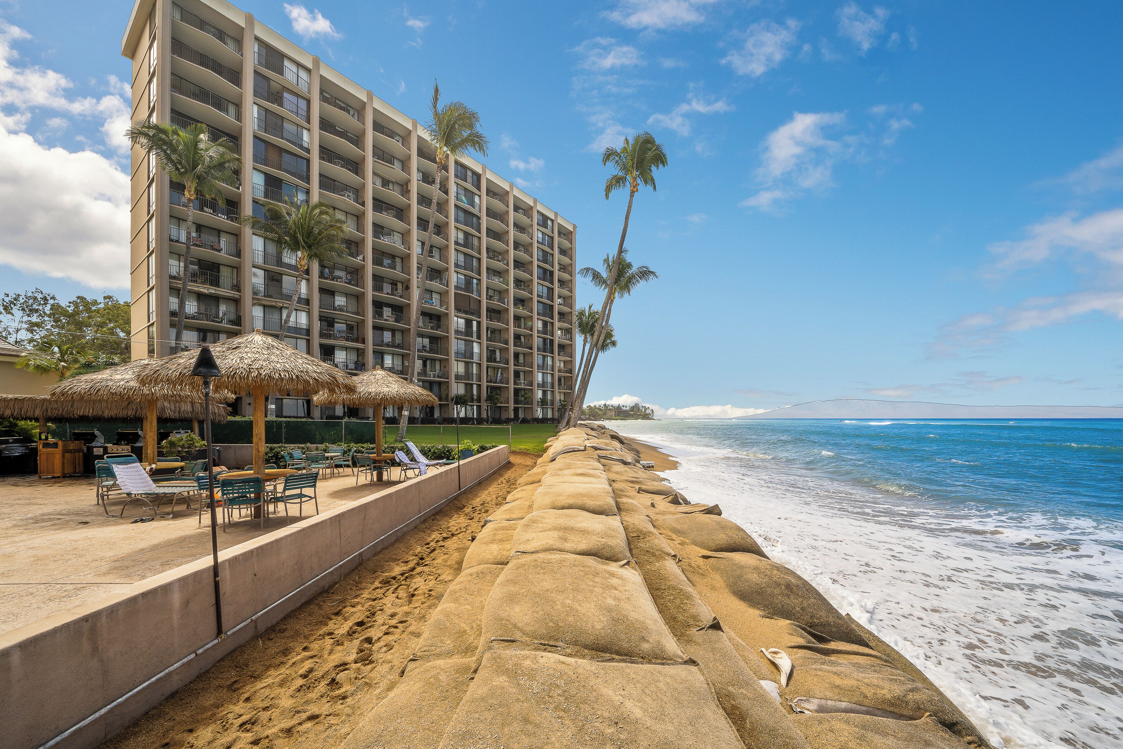 On the beach, sun loungers, beach towels