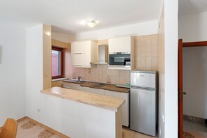 Fridge, microwave, stovetop, electric kettle