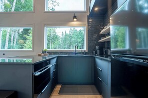 Frigorífico, microondas, horno y placa de cocina