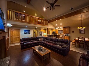 Smart TV, fireplace, DVD player, foosball