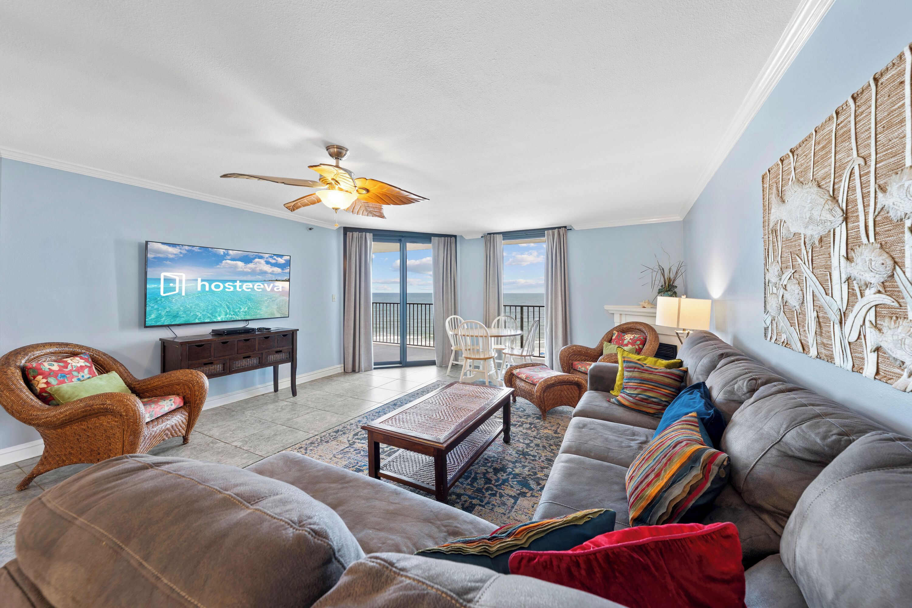 Signature Condo, 3 Bedrooms, Pool Access, Beach View | Living room | 55-inch Smart TV with digital channels