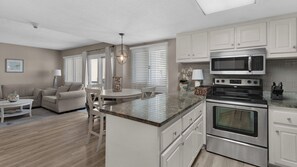 Fridge, microwave, oven, stovetop - 2BR Beachfront Condo | Prime Amenities + Free tickets: Dolphin Cruise & More! (Panama City Beach)