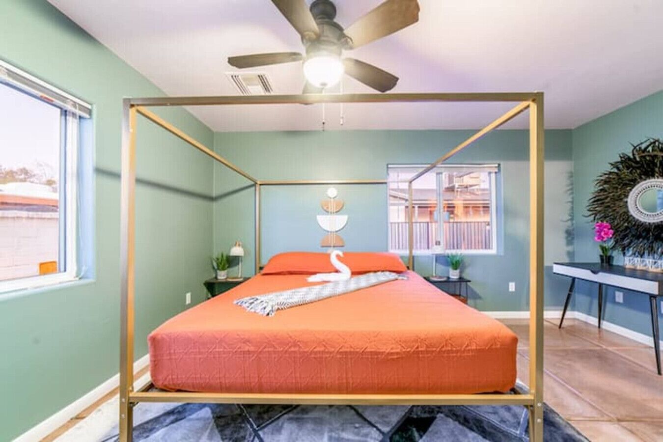 1 bedroom, desk, iron/ironing board, travel crib