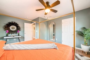 1 bedroom, desk, iron/ironing board, travel cot