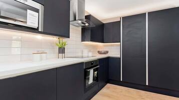 Fridge, microwave, oven, dishwasher