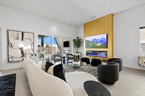TV, fireplace