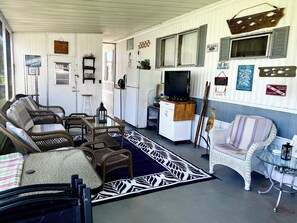 Smart TV, DVD player, books, video library