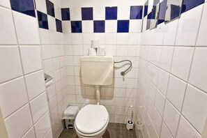 Shower, hair dryer, towels, shampoo