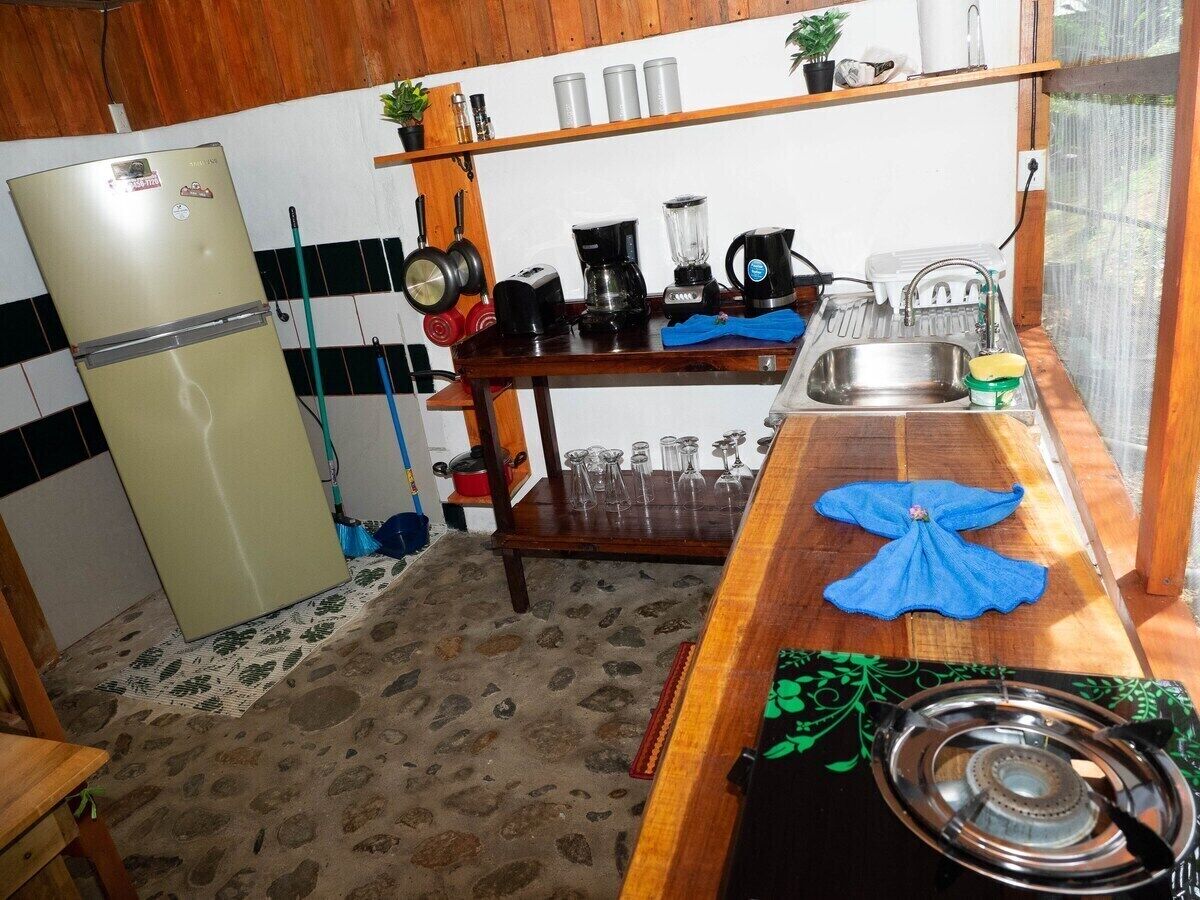 Cafetière/bouilloire, réfrigérateur, plaque de cuisson