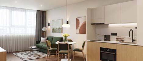 Refrigerador, microondas, placa de cocina, lavavajillas