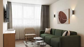 Apartamento, 3 habitaciones | Zona de estar | Televisión de pantalla plana de 35 pulgadas con canales digitales