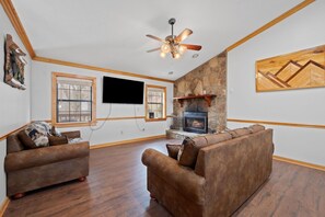 TV, fireplace