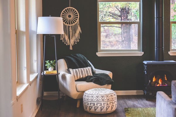 A favorite reading nook near the gas fireplace.