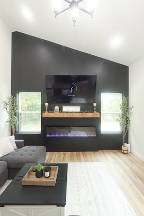 TV, fireplace