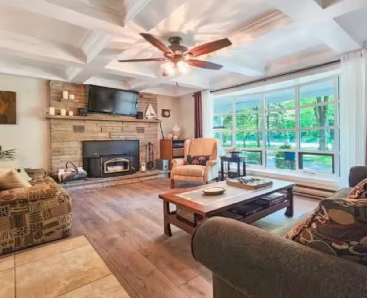 Smart TV, fireplace, DVD player, books