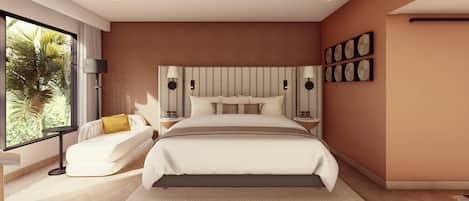 Roupas de cama premium, frigobar, cofres nos quartos