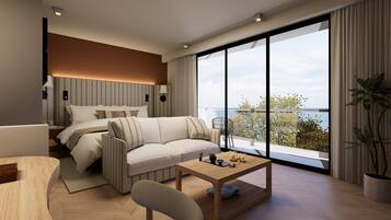 Suite, 1 King-Bett, Balkon | Hochwertige Bettwaren, Minibar, Zimmersafe, Verdunkelungsvorhänge