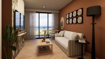 Presidential-Suite, 1 King-Bett, Nichtraucher, Balkon | Wohnbereich | 45-Zoll-Flachbildfernseher mit Digitalempfang