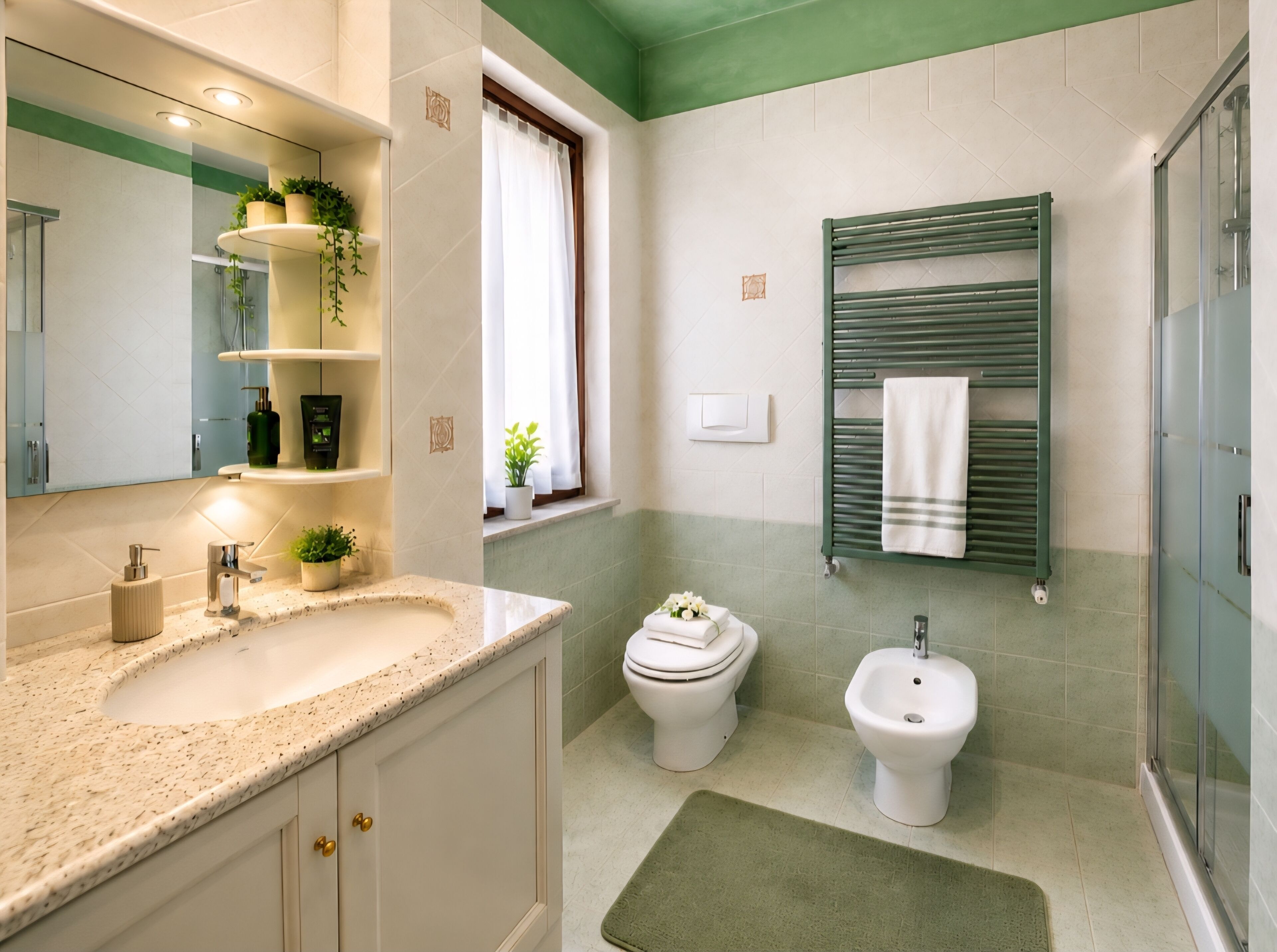 Douche, baignoire à jets, sèche-cheveux, bidet