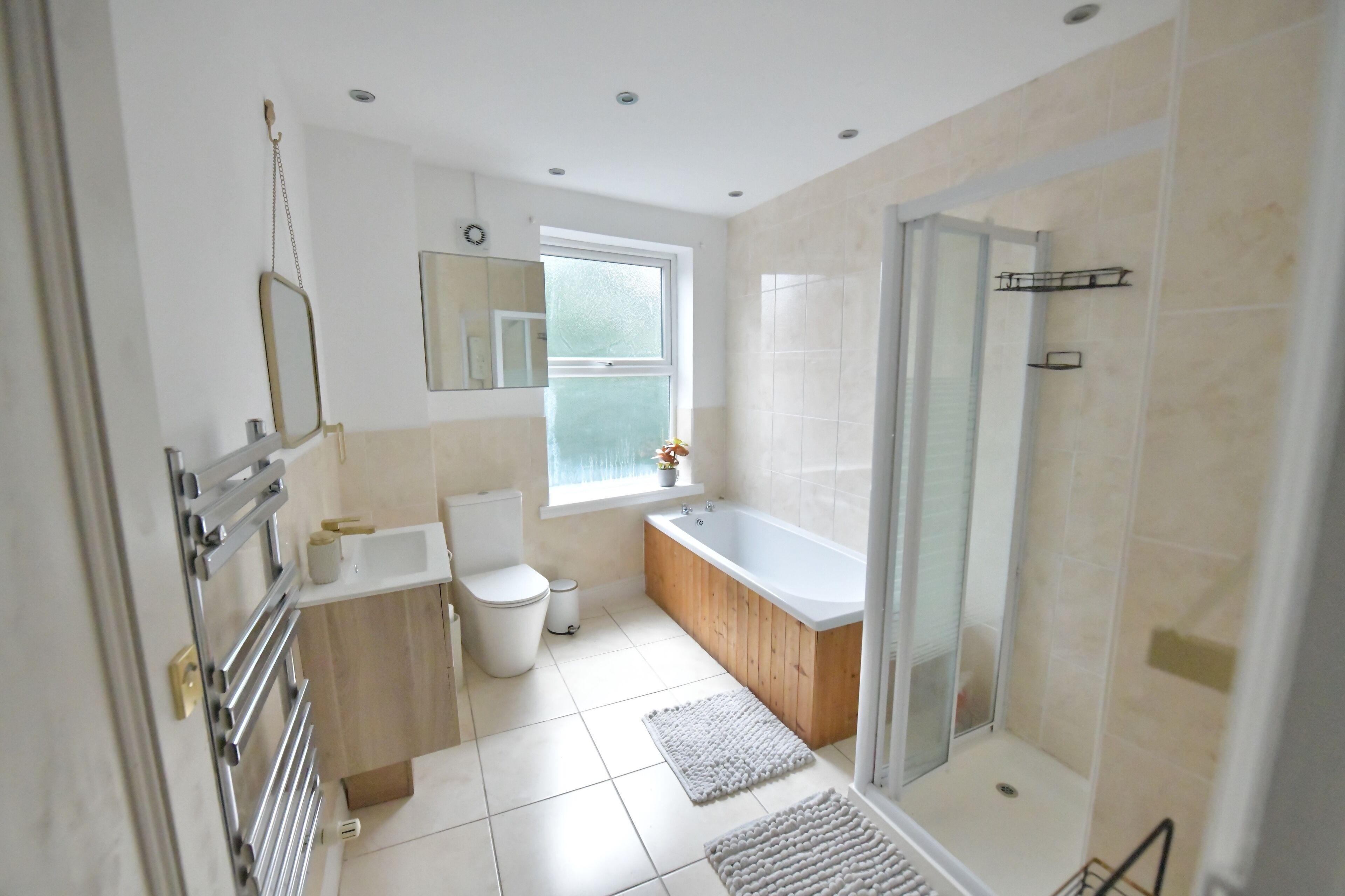 Hair dryer, towels, toilet paper