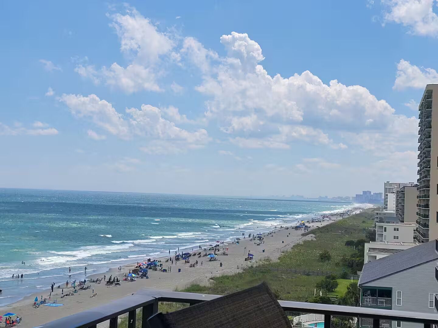 On the beach, sun loungers