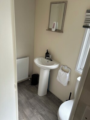 Shower, hair dryer, toilet paper
