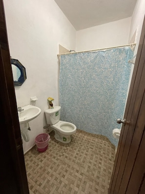 Shower, towels, soap, shampoo