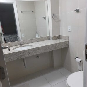 Shower, towels, toilet paper