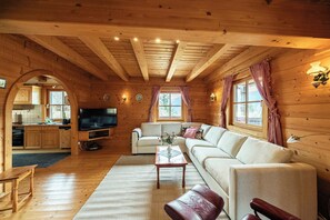 TV, fireplace, books, offices