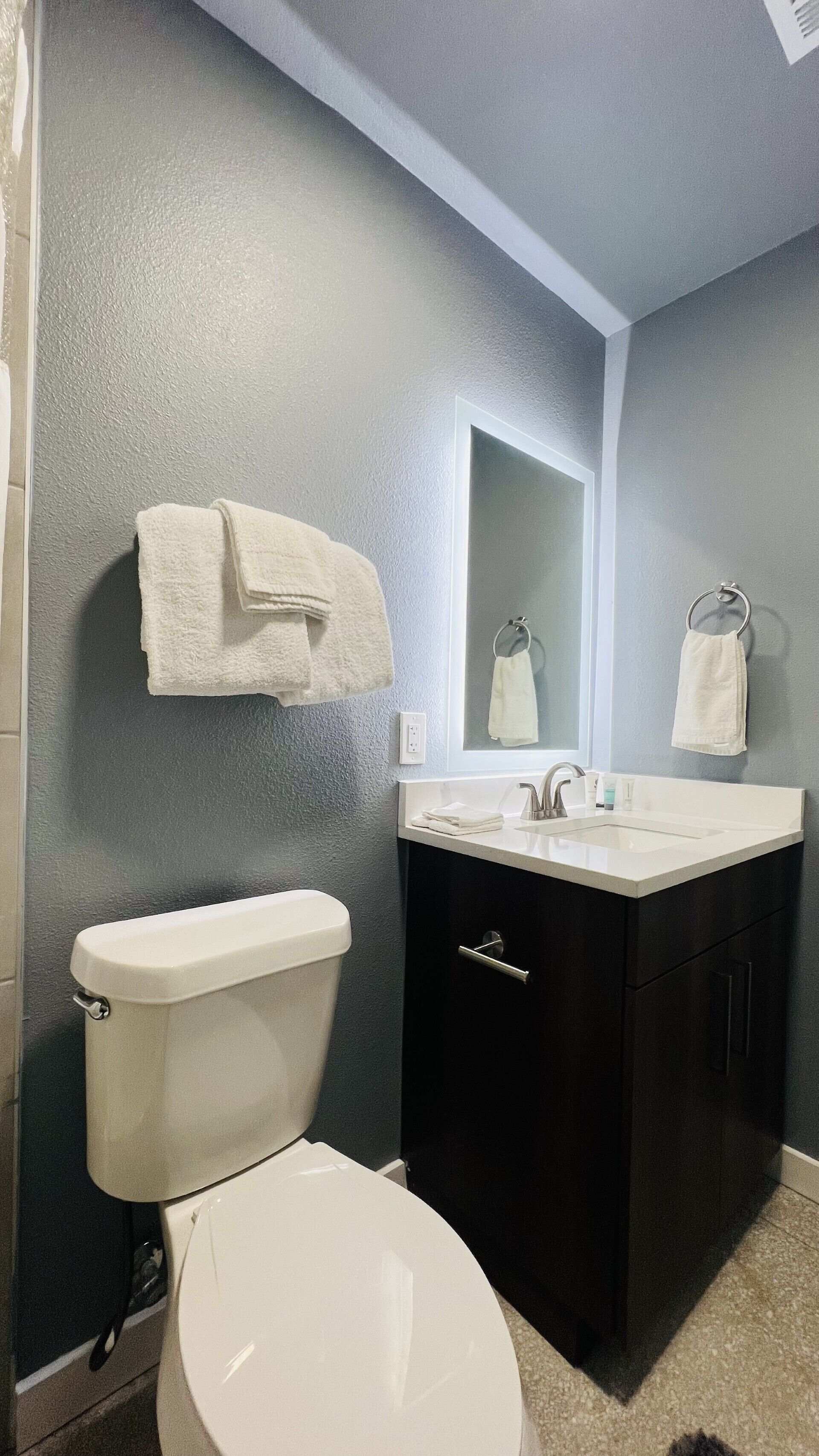 Towels, soap, shampoo, toilet paper